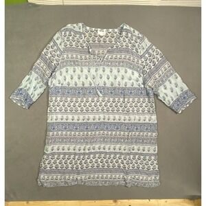 J Jill Women's 2X Tencel Blue Floral Swimsuit Coverup Sheer Side Slits